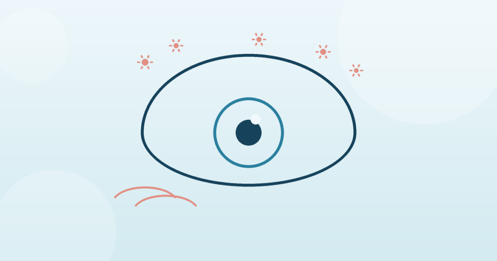 Minimal line-art eye with pollen motifs — eye allergy (allergic conjunctivitis) banner
