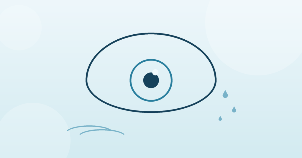 Minimal line-art eye with droplet motifs — eye flu / viral conjunctivitis banner