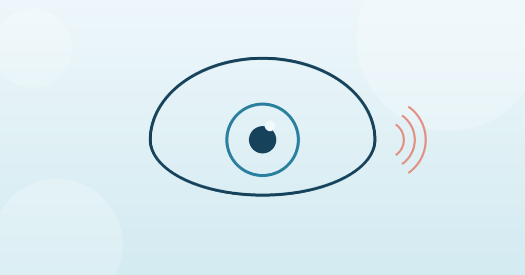 Minimal line-art eye with motion arcs — eye twitching (myokymia) explainer banner
