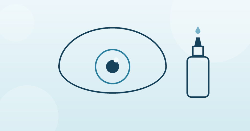 Minimal line-art eye with eye-drop bottle — steroid eye drop safety banner