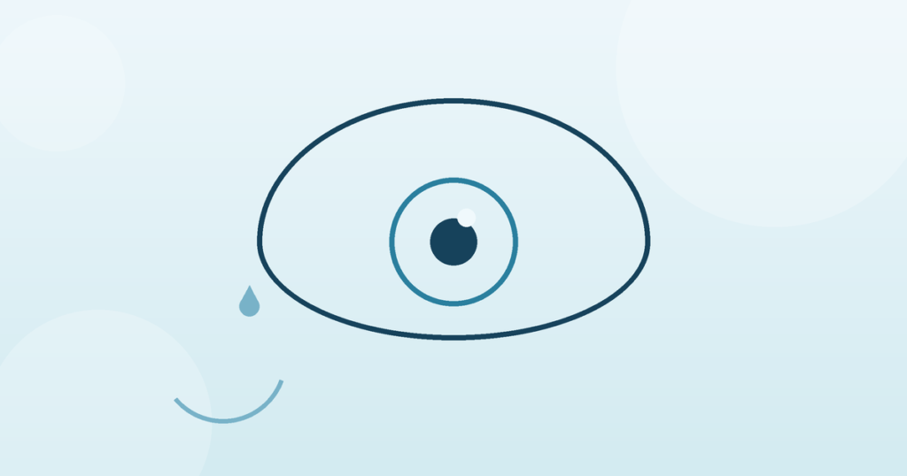 Minimal line-art eye with teardrop and tear-duct motif — watery eyes banner